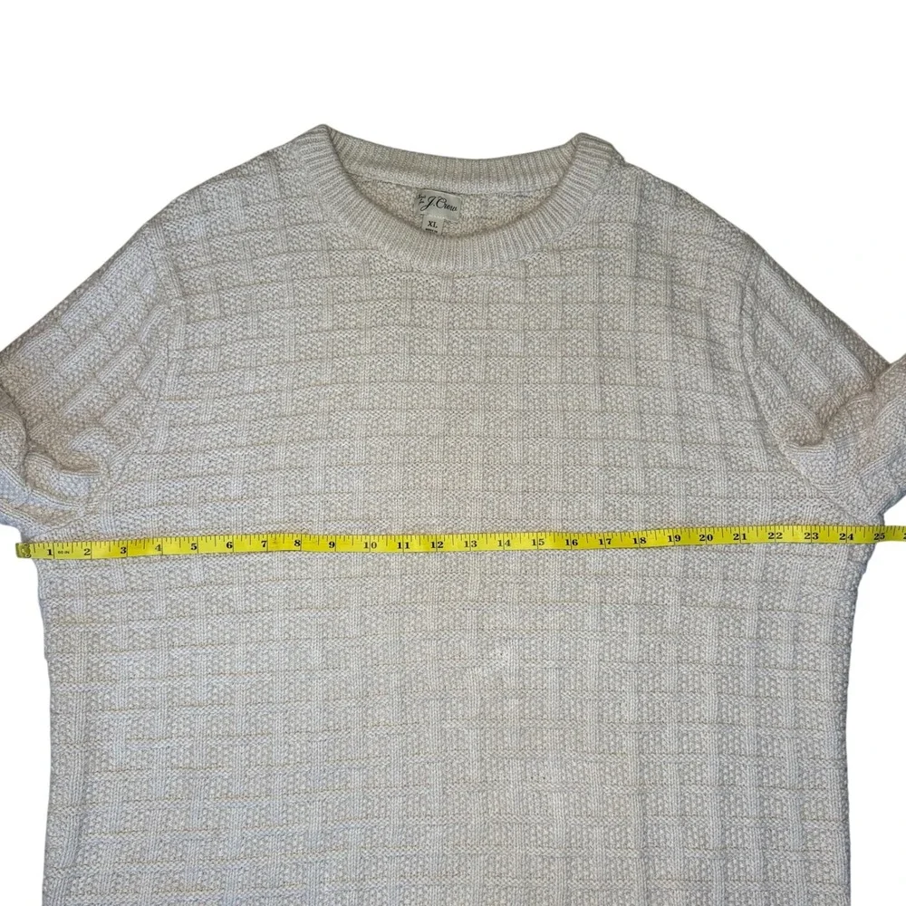 J. Crew Men's Knit Sweater XL‎ Cream Basketweave Pullover Cotton EUC